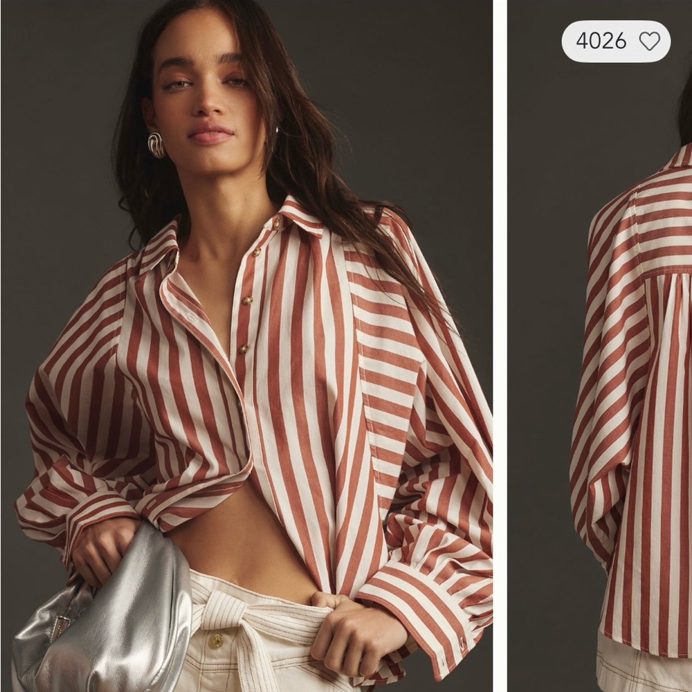 Bailey Boyfriend Batwing Buttondown Blouse by Pilcro Size Sm Brown Stripe NWT